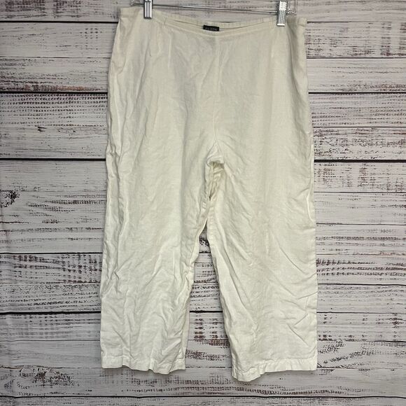 Eileen Fisher Women's Linen Wide-Leg Pants, Size Petite L, Cropped Lagenlook Zip - Picture 1 of 7